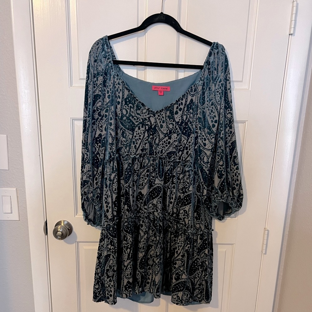 Betsy Johnson - Blue, burnout velvet paisley dress XXL and stretchy